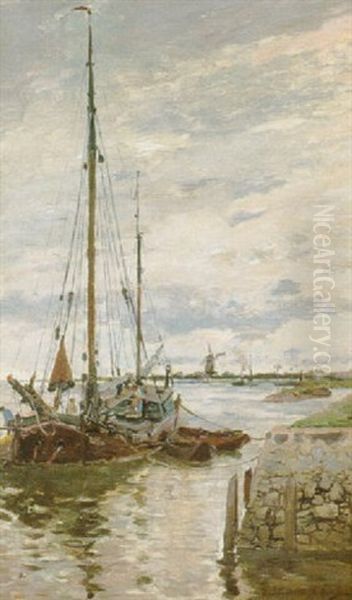 Dordercht, Voilier Oil Painting by Hippolyte Petitjean
