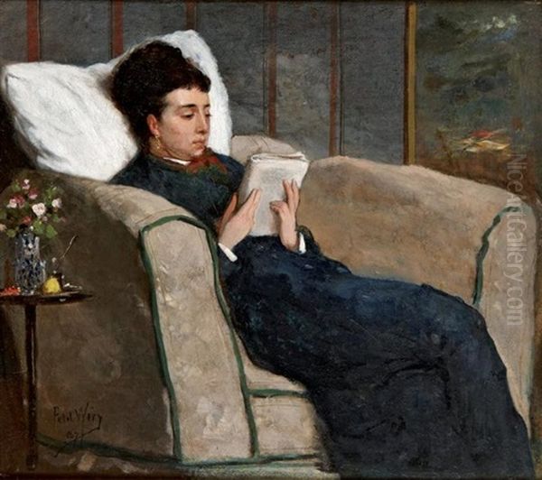 Elegante A Lecture Oil Painting by Georges Petit-Wery