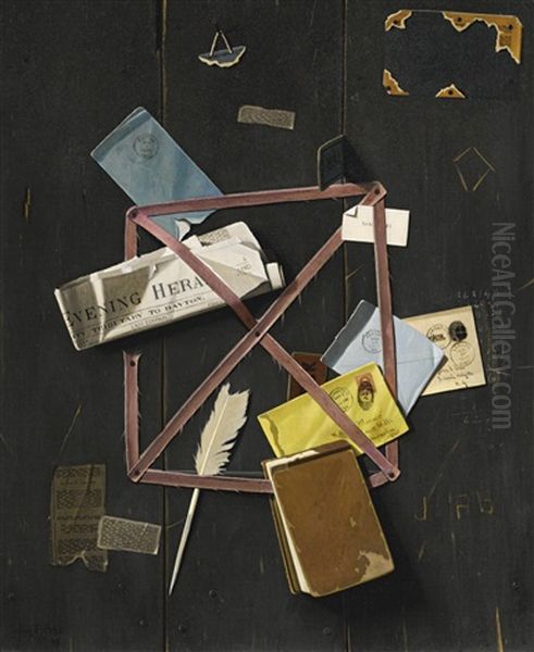 Old Time Letter Rack Oil Painting by John Frederick Peto