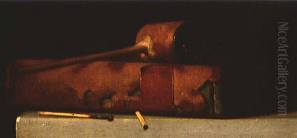 Still Life With Pipe, Book And Matches Oil Painting by John Frederick Peto
