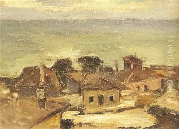 Houses At The Shore Oil Painting by Petrascu Gheorghe