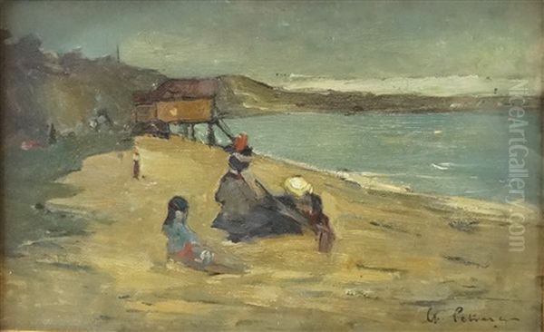 On The Beach At N(?) After The Rain Oil Painting by Petrascu Gheorghe
