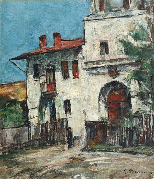 Clopotnita Manastirii Viforata Oil Painting by Petrascu Gheorghe