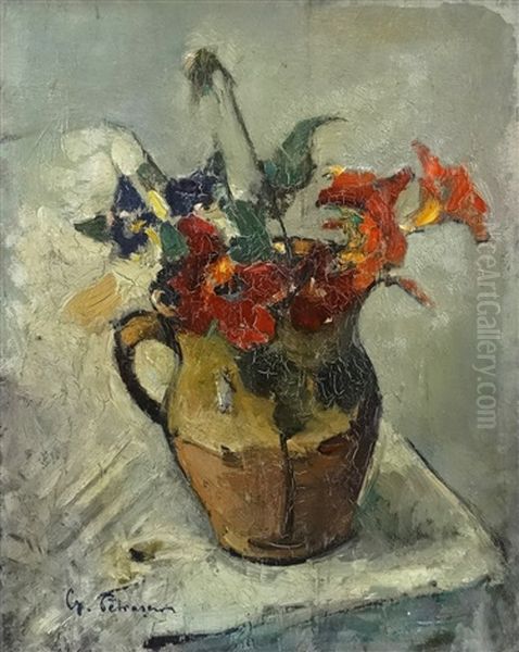 The Pot With Flowes Oil Painting by Petrascu Gheorghe