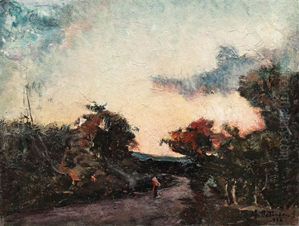Spre Seara (peisaj La Nicoresti) Oil Painting by Petrascu Gheorghe