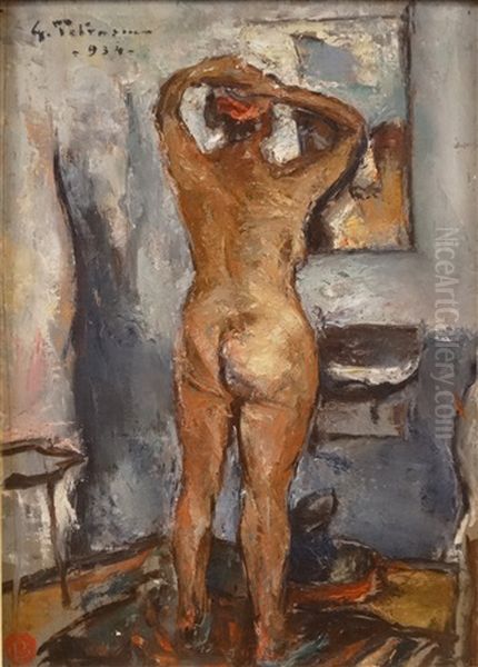 Nude At The Mirror Oil Painting by Petrascu Gheorghe