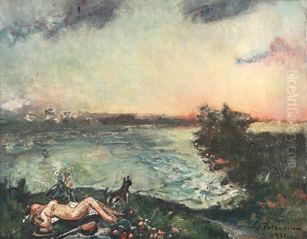 Nud Pe Marginea Apei Oil Painting by Petrascu Gheorghe