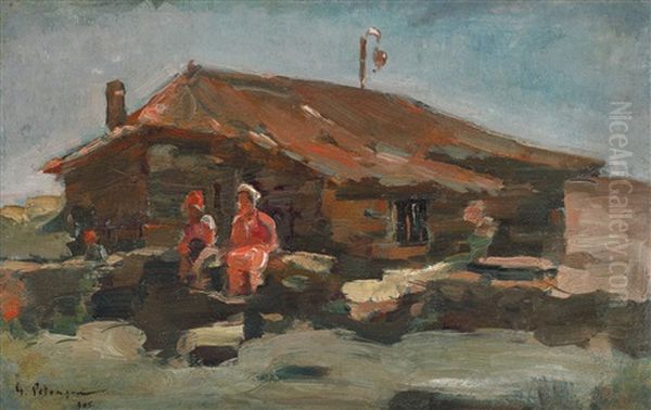 Copii Pe Dig Oil Painting by Petrascu Gheorghe