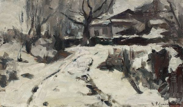 Iarna Pe Ulita Oil Painting by Petrascu Gheorghe