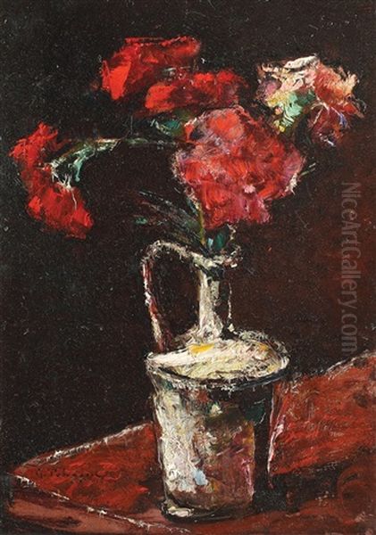 Garoafe Rosii Oil Painting by Petrascu Gheorghe