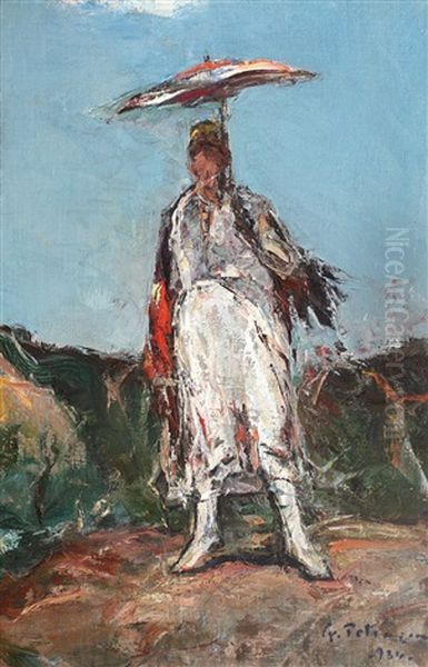 Femeie Cu Umbrela (lucretia) Oil Painting by Petrascu Gheorghe