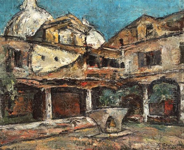 Yard In Venice Oil Painting by Petrascu Gheorghe