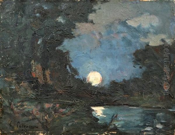 Paysage Lacustre, Reflets De Lune Oil Painting by Petrascu Gheorghe