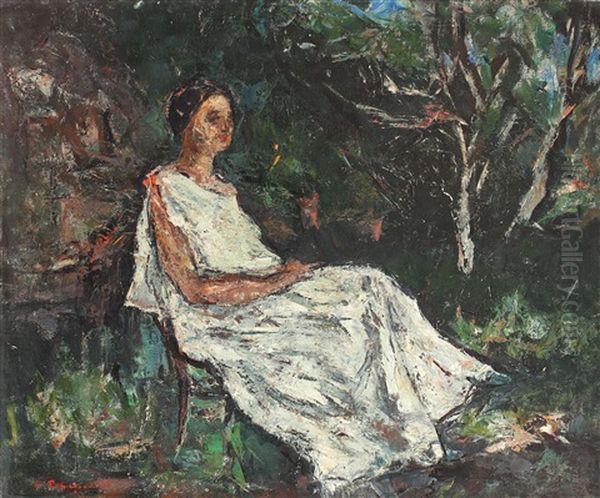 In The Garden Oil Painting by Petrascu Gheorghe