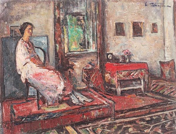The Artist's Wife Oil Painting by Petrascu Gheorghe