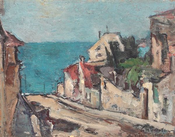 Street In Balchik Oil Painting by Petrascu Gheorghe