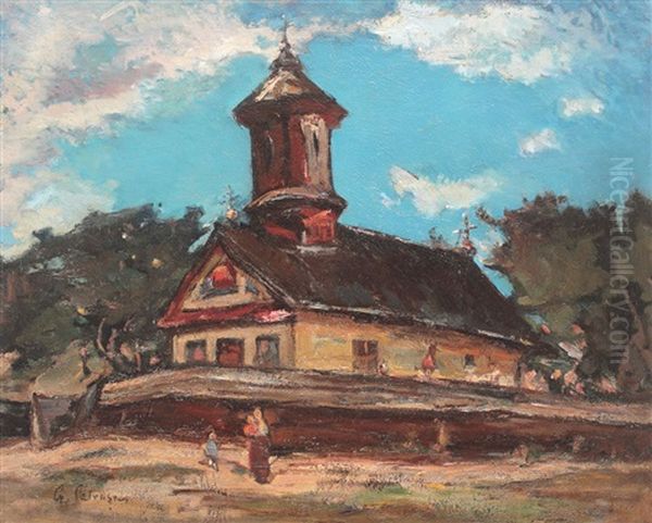 Landscape With Wooden Church Oil Painting by Petrascu Gheorghe