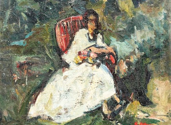 In The Garden Oil Painting by Petrascu Gheorghe