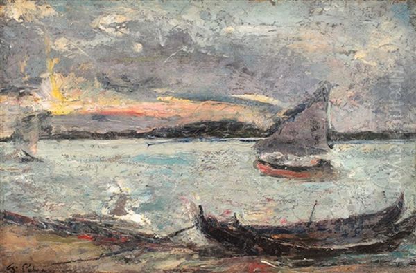 The Danube At Turtucaia Oil Painting by Petrascu Gheorghe