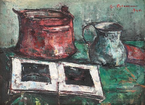 Still Life With Jugs And A Book Oil Painting by Petrascu Gheorghe