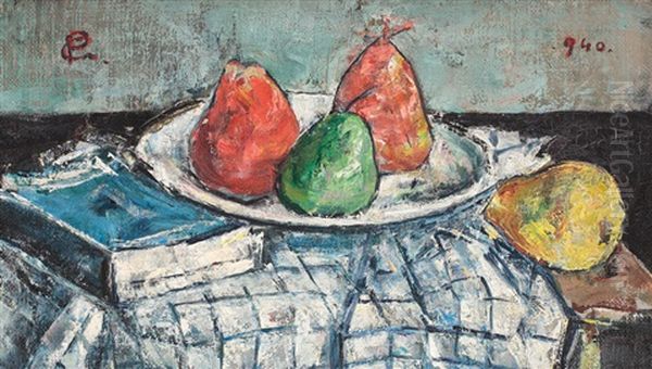 Still Nature With Pears And Book Oil Painting by Petrascu Gheorghe