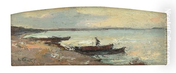 Sunset In Techirghiol Oil Painting by Petrascu Gheorghe