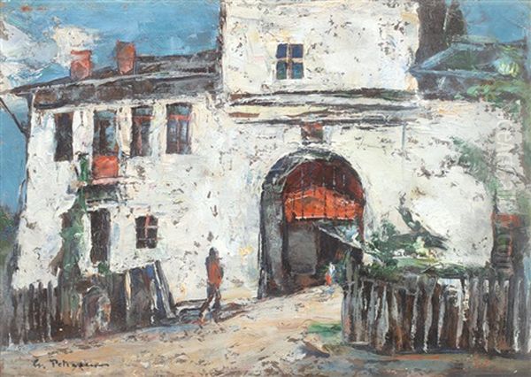 Entrance Of Targoviste Monastery Oil Painting by Petrascu Gheorghe