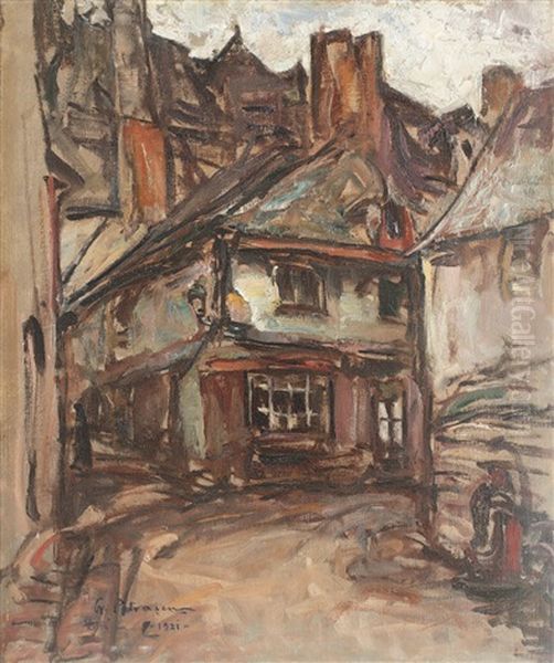 Street In Vitre Oil Painting by Petrascu Gheorghe