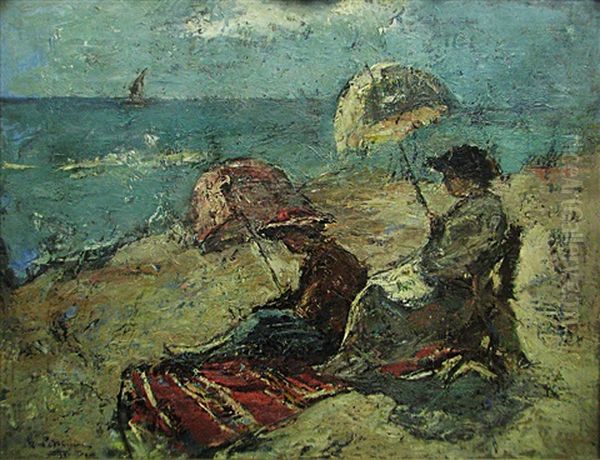 On The Cliff Under The Umbrella Oil Painting by Petrascu Gheorghe