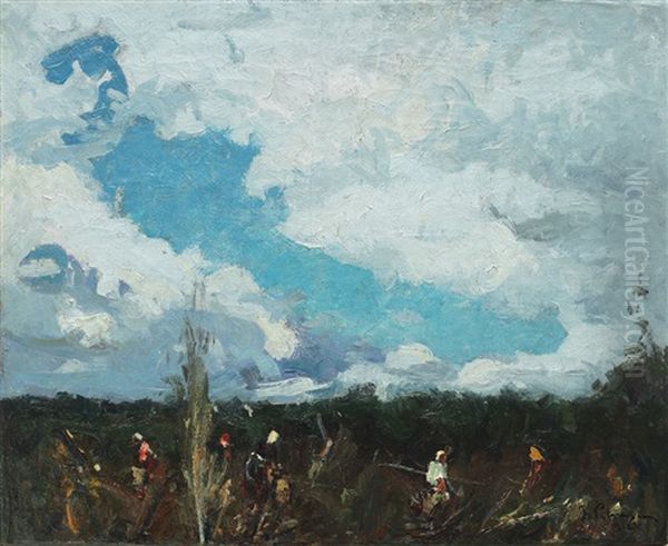 On The Land From Nicoresti Oil Painting by Petrascu Gheorghe