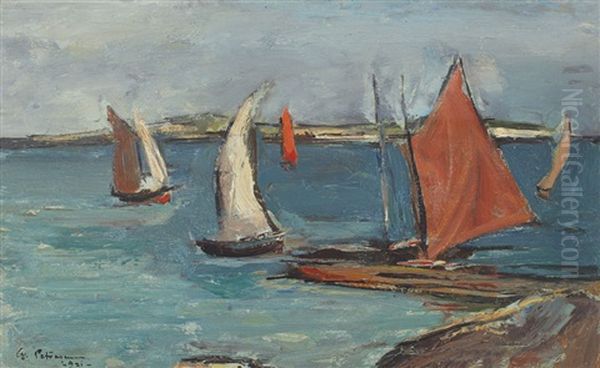 Boats Oil Painting by Petrascu Gheorghe