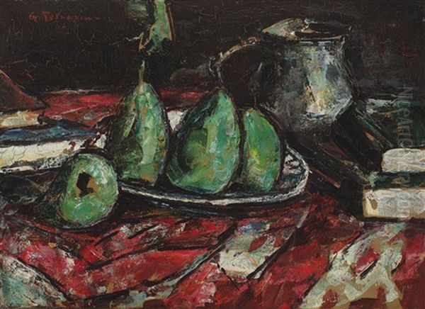 Still Life With Green Pears Oil Painting by Petrascu Gheorghe