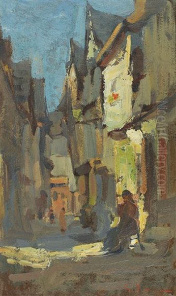 Street At Vitre Oil Painting by Petrascu Gheorghe
