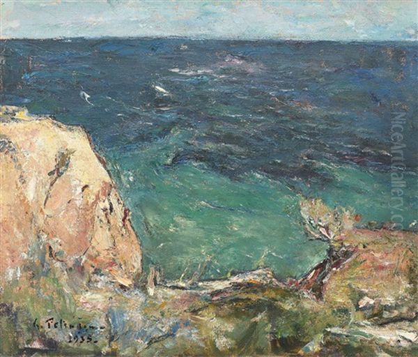 Sea At Techirghiol Oil Painting by Petrascu Gheorghe