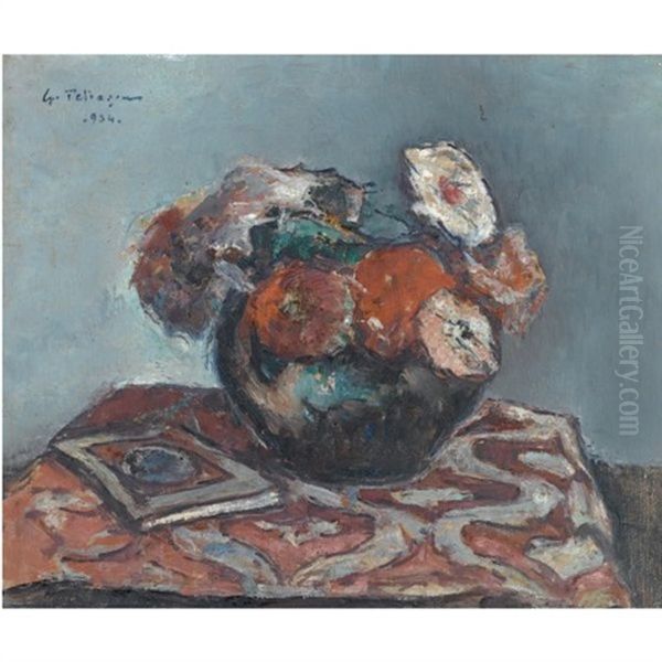 Still-life With Anemones Oil Painting by Petrascu Gheorghe