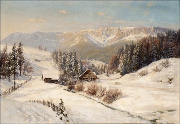 Winter Scene From The Alps Oil Painting by Konrad Petrides