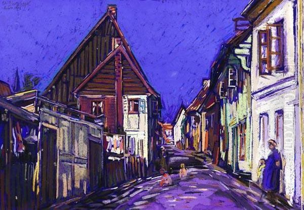 Dorfstrase Oil Painting by Peter August Bockstiegel