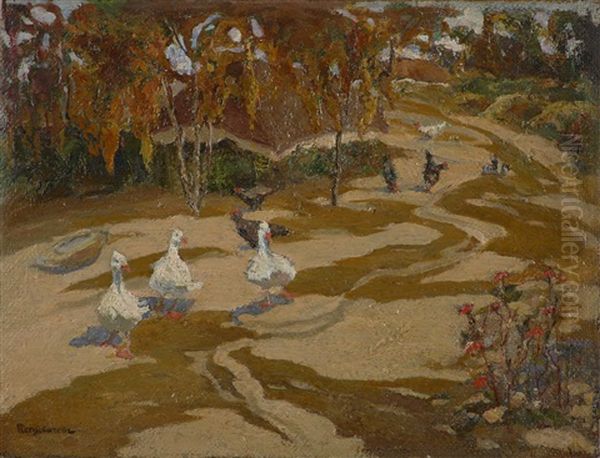 The Village Street Oil Painting by Petr Ivanovich Petrovichev