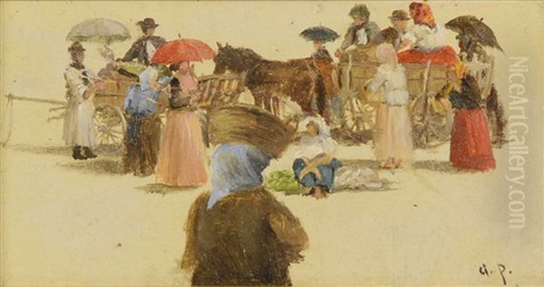 On The Market Oil Painting by August Xaver Karl von Pettenkofen