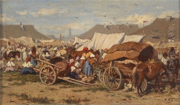 A Hungarian Market Scene Oil Painting by August Xaver Karl von Pettenkofen
