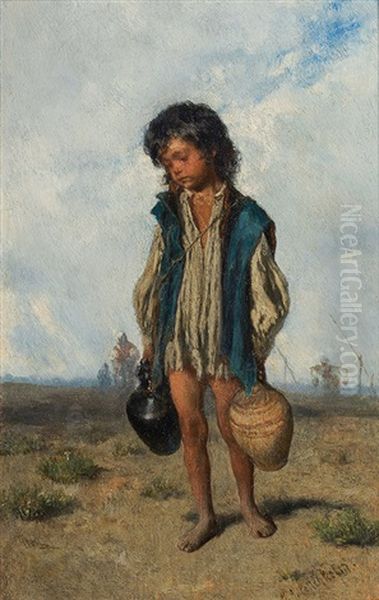 Young Water Carrier Oil Painting by August Xaver Karl von Pettenkofen