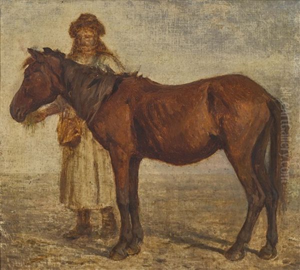 Bauer Mit Pferd Oil Painting by August Xaver Karl von Pettenkofen