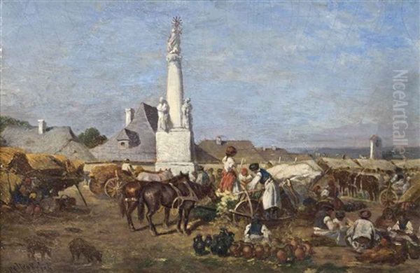 The Market At Szolnok Oil Painting by August Xaver Karl von Pettenkofen