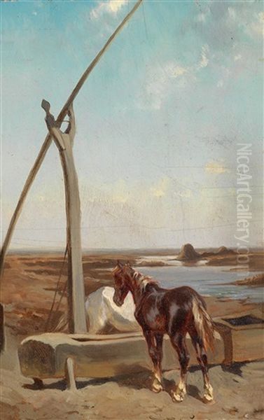 Motiv Aus Der Puszta Oil Painting by August Xaver Karl von Pettenkofen