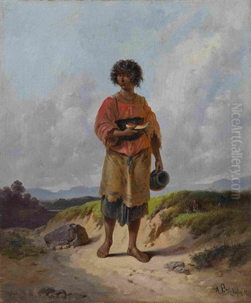 Bettlerin Mit Melone Und Wasserkrug Oil Painting by August Xaver Karl von Pettenkofen
