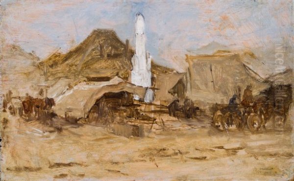 Markt In Szolnok Oil Painting by August Xaver Karl von Pettenkofen