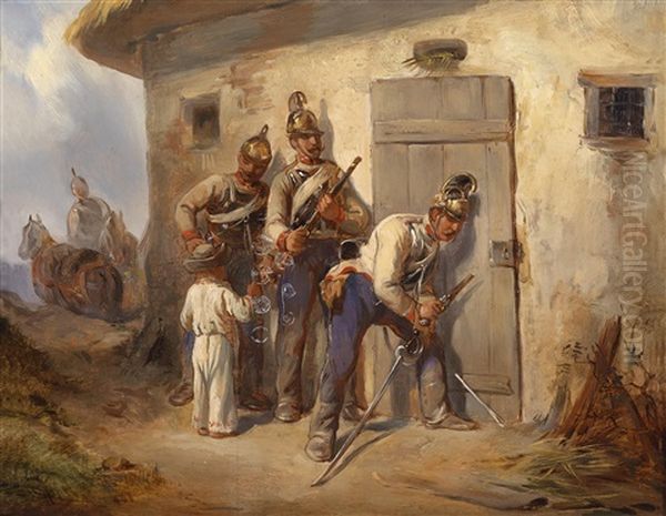 Osterreichische Dragoner Oil Painting by August Xaver Karl von Pettenkofen