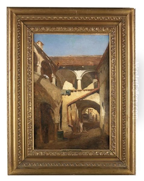 Sudtiroler Schlosshof Oil Painting by August Xaver Karl von Pettenkofen