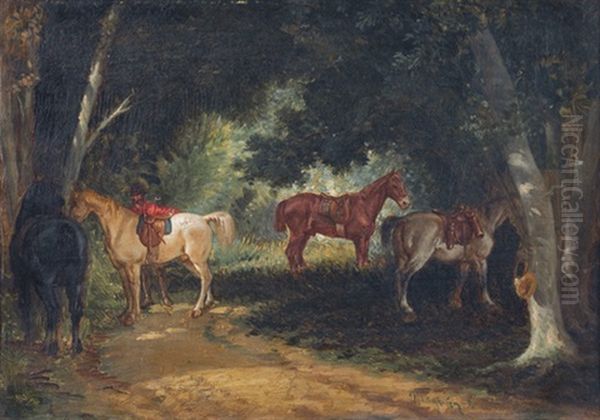 Rast Bei Der Parforcejagd Oil Painting by August Xaver Karl von Pettenkofen