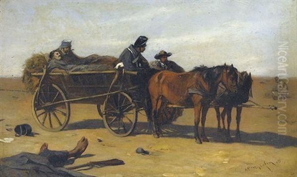Soldaten Auf Pferdewagen Nach Der Schlacht Oil Painting by August Xaver Karl von Pettenkofen